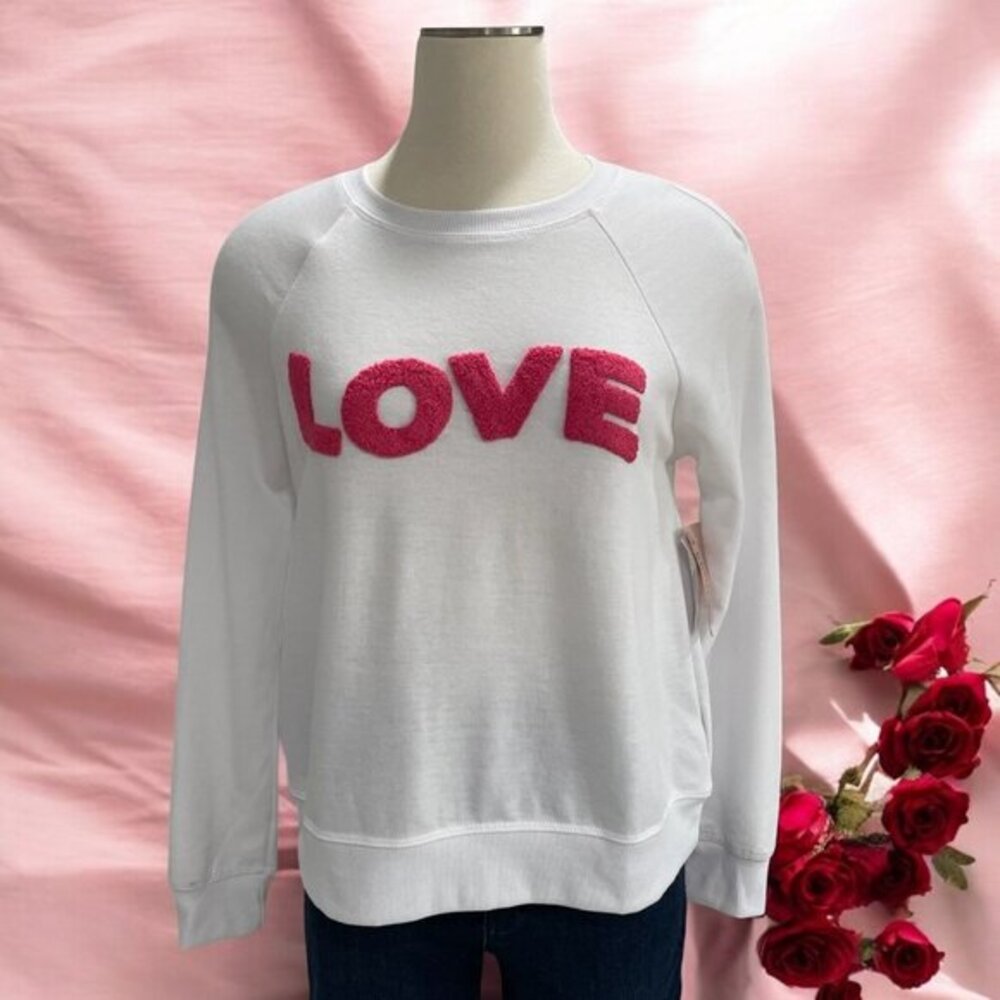 Philosophy Love Sweatshirt S White Pink Textured Letters Cozy Valentines Day Top